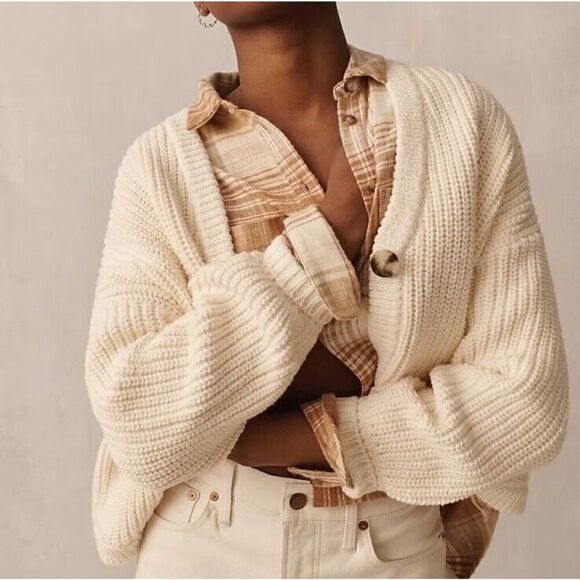 Madewell Shirttail Cardigan Sweater Chunky Size XS Antique Cream - Picture 1 of 10